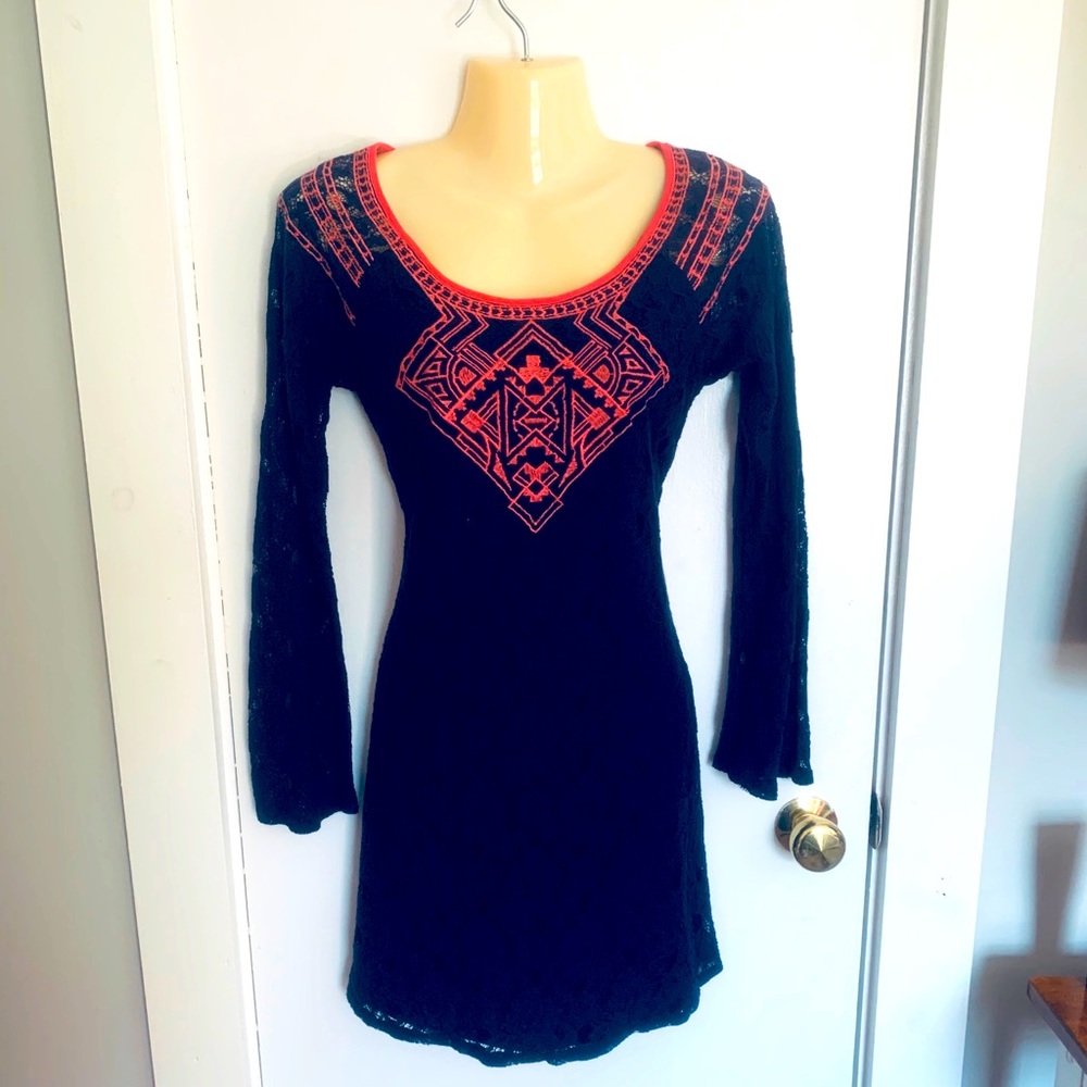 Navy Blue and Coral Lace cocktail dress